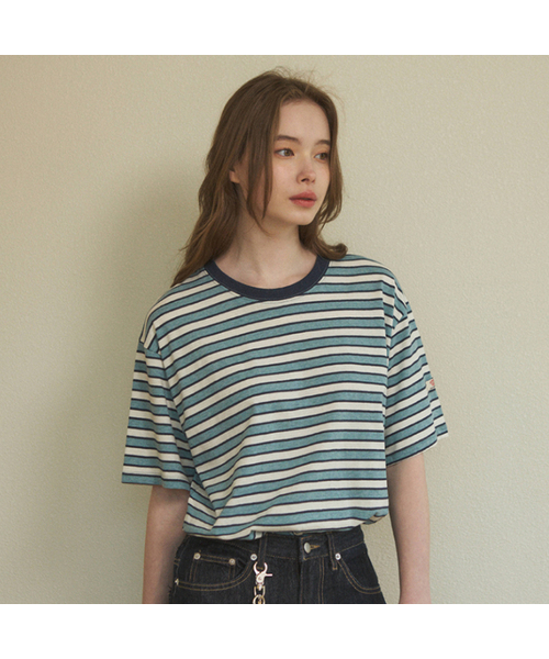 WEDNESDAYOASISFORWOMEN(ウェンズデー オアシス フォー ウーマン)の「W/ヴィンテージストライプショートスリーブTシャツ(2カラー)(Tシャツ/カットソー・レディース・ブラウン/スカイブルー・FREE)」の2枚目の写真