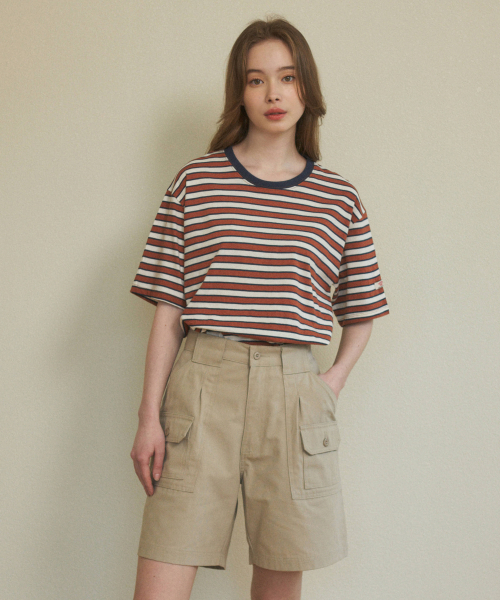 WEDNESDAYOASISFORWOMEN(ウェンズデー オアシス フォー ウーマン)の「W/ヴィンテージストライプショートスリーブTシャツ(2カラー)(Tシャツ/カットソー・レディース・ブラウン/スカイブルー・FREE)」の4枚目の写真