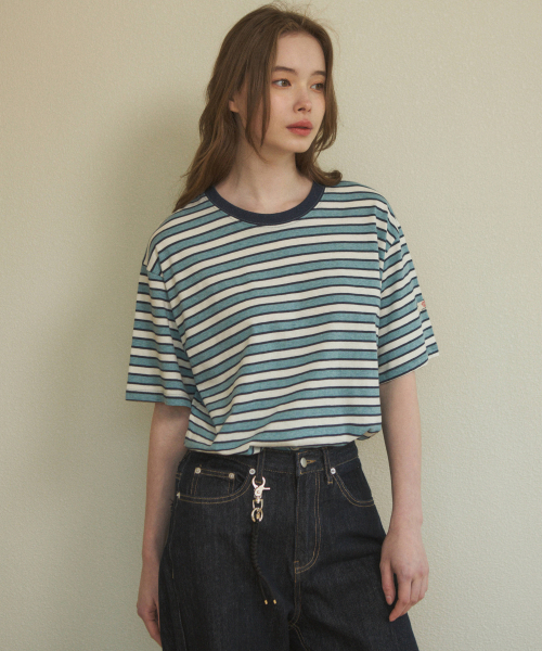 WEDNESDAYOASISFORWOMEN(ウェンズデー オアシス フォー ウーマン)の「W/ヴィンテージストライプショートスリーブTシャツ(2カラー)(Tシャツ/カットソー・レディース・ブラウン/スカイブルー・FREE)」の6枚目の写真