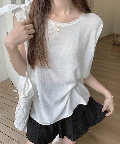 COCOMOMO（ココモモ）の「シンプルで使いやすい サマーニットタンクトップ ノースリーブ トップス タンクトップ レイヤード サマーニット ニット ノースリーブトップス 夏服（タンクトップ・レディース・ブラック/ホワイト/ブルー/ベージュ・FREE）」の12枚目の写真