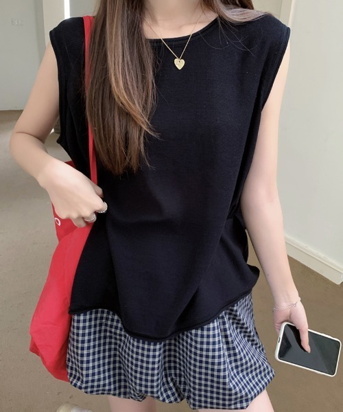 COCOMOMO（ココモモ）の「シンプルで使いやすい サマーニットタンクトップ ノースリーブ トップス タンクトップ レイヤード サマーニット ニット ノースリーブトップス 夏服（タンクトップ・レディース・ブラック/ホワイト/ブルー/ベージュ・FREE）」の22枚目の写真