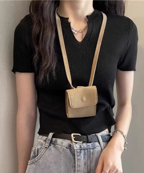 GLAMOROUS JANE(グラマラスジェーン)の「キーネック半袖ニットトップス(ニット/セーター・レディース・ブラック/ホワイト/グレー・FREE)」の12枚目の写真