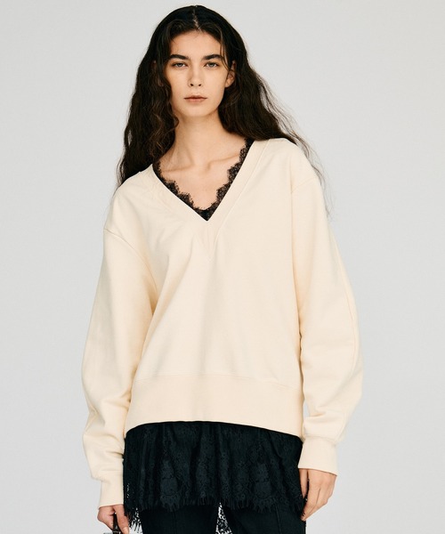 PRANK PROJECT(プランクプロジェクト)の「【2026Autumn Pre-Order】Vネックレーススウェット / V-Neck Lace Sweatshirt(スウェット・レディース・グレー/ホワイト/チャコールグレー・FREE)」の2枚目の写真