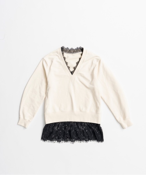 PRANK PROJECT(プランクプロジェクト)の「【2026Autumn Pre-Order】Vネックレーススウェット / V-Neck Lace Sweatshirt(スウェット・レディース・グレー/ホワイト/チャコールグレー・FREE)」の16枚目の写真