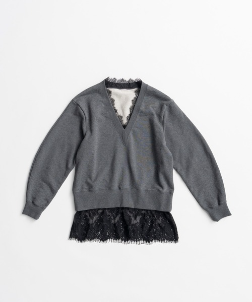PRANK PROJECT(プランクプロジェクト)の「【2026Autumn Pre-Order】Vネックレーススウェット / V-Neck Lace Sweatshirt(スウェット・レディース・グレー/ホワイト/チャコールグレー・FREE)」の18枚目の写真