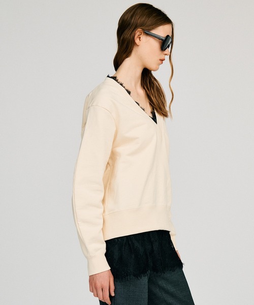 PRANK PROJECT(プランクプロジェクト)の「【2026Autumn Pre-Order】Vネックレーススウェット / V-Neck Lace Sweatshirt(スウェット・レディース・グレー/ホワイト/チャコールグレー・FREE)」の15枚目の写真