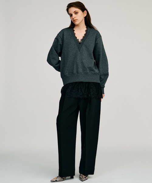 PRANK PROJECT(プランクプロジェクト)の「【2026Autumn Pre-Order】Vネックレーススウェット / V-Neck Lace Sweatshirt(スウェット・レディース・グレー/ホワイト/チャコールグレー・FREE)」の8枚目の写真