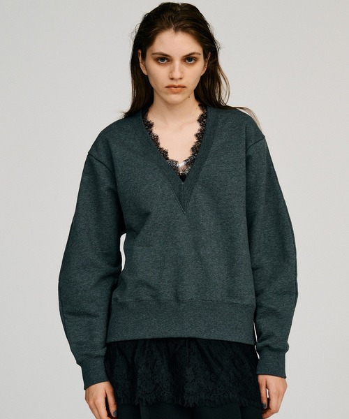PRANK PROJECT(プランクプロジェクト)の「【2026Autumn Pre-Order】Vネックレーススウェット / V-Neck Lace Sweatshirt(スウェット・レディース・グレー/ホワイト/チャコールグレー・FREE)」の9枚目の写真