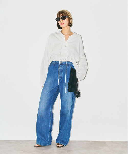 CITYSHOP（シティーショップ）の「《追加2》[THE MOOD]レースアップロングTシャツ（Tシャツ/カットソー・レディース・ホワイト/ブラック・FREE）」の8枚目の写真