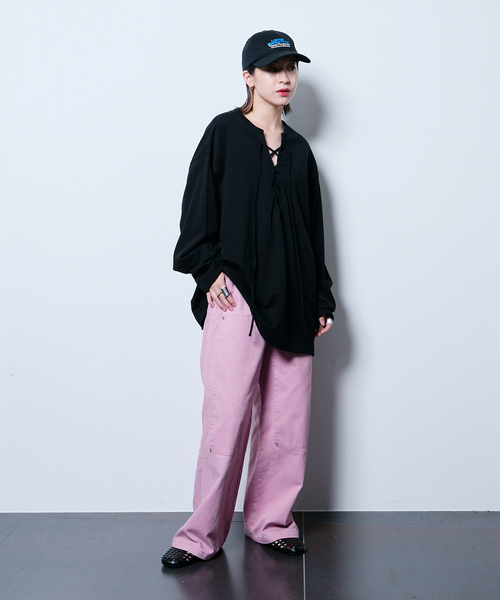 CITYSHOP（シティーショップ）の「《追加2》[THE MOOD]レースアップロングTシャツ（Tシャツ/カットソー・レディース・ホワイト/ブラック・FREE）」の14枚目の写真