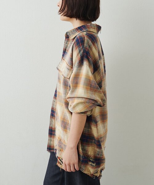 Whim Gazette(ウィムガゼット)の「ダメージチェックシャツ(シャツ/ブラウス・レディース・ブラック/ベージュ/イエロー・FREE)」の20枚目の写真