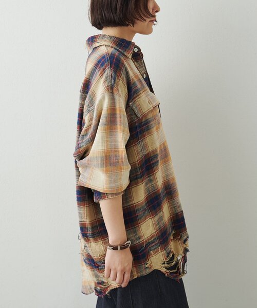 Whim Gazette(ウィムガゼット)の「ダメージチェックシャツ(シャツ/ブラウス・レディース・ブラック/ベージュ/イエロー・FREE)」の18枚目の写真