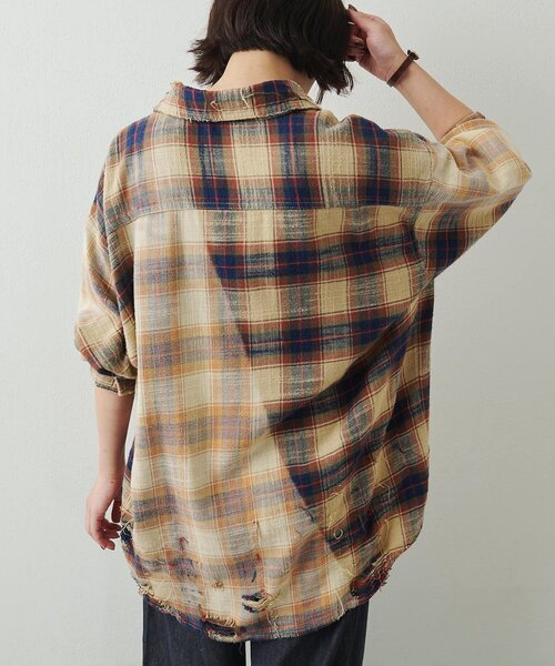 Whim Gazette(ウィムガゼット)の「ダメージチェックシャツ(シャツ/ブラウス・レディース・ブラック/ベージュ/イエロー・FREE)」の19枚目の写真