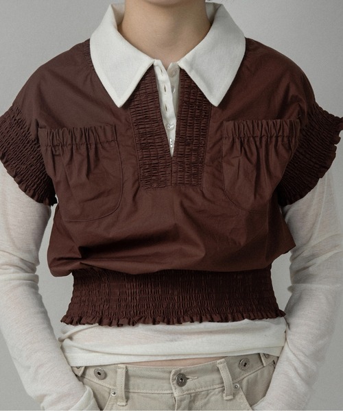 lawgy(ラウジー)の「shirring pocket point vest blouse / シャーリングポケットポイントベストブラウス(シャツ/ブラウス・レディース・アイボリー系/ホワイト/ブラウン系・FREE)」の15枚目の写真