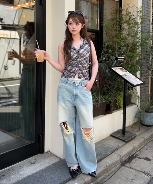 RAY CASSIN（レイカズン）の「【S・Mサイズ展開 】ダメージ折り返しワイドデニムパンツ（デニムパンツ・レディース・スカイブルー/ブルー系その他2/ベージュ・S/M）」の17枚目の写真