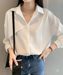 【きちんとしたい日に、迷わず選べる】 ゆるシルエット 長袖シャツブラウス ゆったり 【オフィスカジュアル】【きれいめカジュアル】 レディース韓国風 春服 秋服 冬服