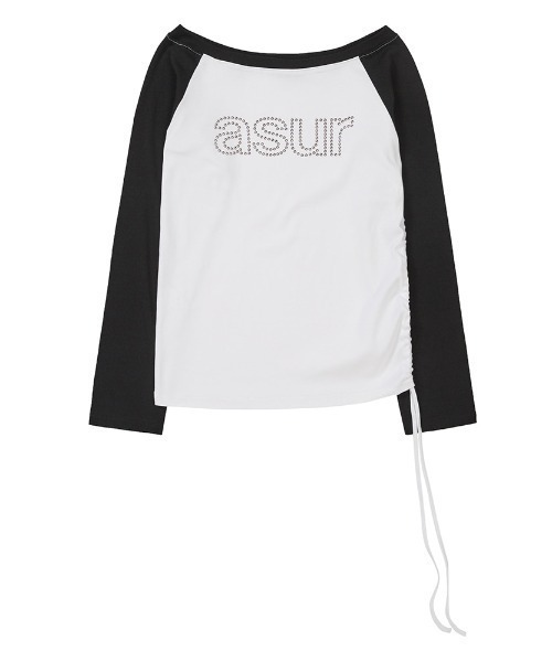 as you are(アズユーアー)の「◇ASYOUARE◇ブランド直輸入正規品/AU ボートネック シャーリング ロングスリーブ AU BOAT NECK SHIRRING LONG SLEEVE(Tシャツ/カットソー・レディース・ホワイト/グレー・FREE)」の9枚目の写真