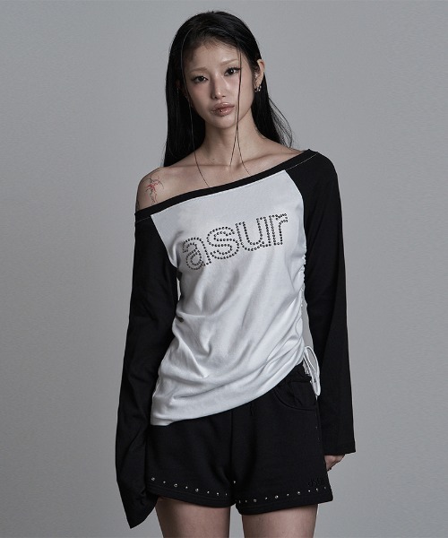 as you are(アズユーアー)の「◇ASYOUARE◇ブランド直輸入正規品/AU ボートネック シャーリング ロングスリーブ AU BOAT NECK SHIRRING LONG SLEEVE(Tシャツ/カットソー・レディース・ホワイト/グレー・FREE)」の4枚目の写真