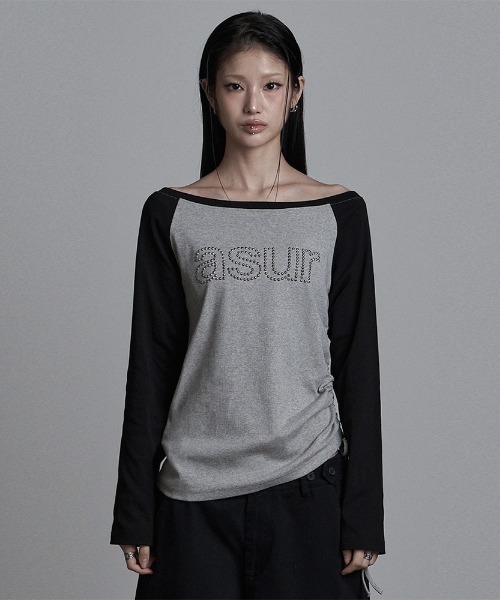 as you are(アズユーアー)の「◇ASYOUARE◇ブランド直輸入正規品/AU ボートネック シャーリング ロングスリーブ AU BOAT NECK SHIRRING LONG SLEEVE(Tシャツ/カットソー・レディース・ホワイト/グレー・FREE)」の7枚目の写真