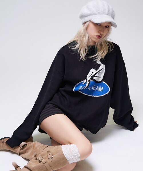 Sourcream(サワークリーム)の「【26AW LOOK掲載品番】【Sourcream】girlジャガードニット(ニット/セーター・レディース・ブラック/ライトグレー/サックスブルー・FREE)」の9枚目の写真