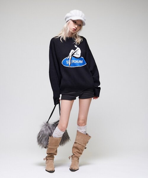 Sourcream(サワークリーム)の「【26AW LOOK掲載品番】【Sourcream】girlジャガードニット(ニット/セーター・レディース・ブラック/ライトグレー/サックスブルー・FREE)」の11枚目の写真