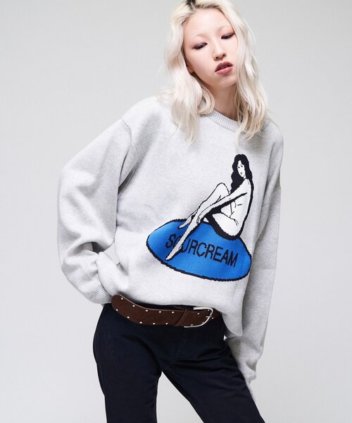 Sourcream(サワークリーム)の「【26AW LOOK掲載品番】【Sourcream】girlジャガードニット(ニット/セーター・レディース・ブラック/ライトグレー/サックスブルー・FREE)」の12枚目の写真
