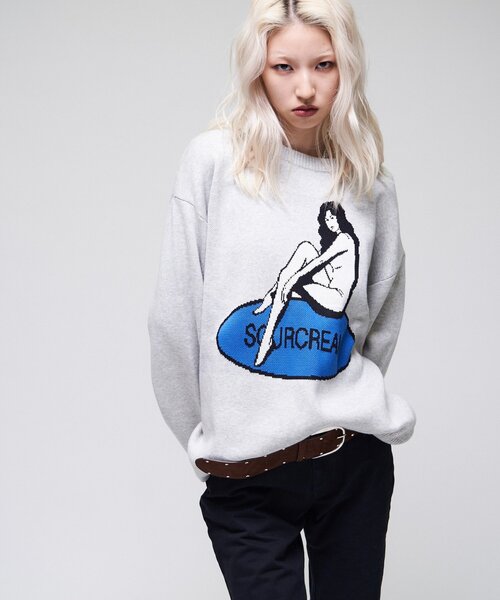 Sourcream(サワークリーム)の「【26AW LOOK掲載品番】【Sourcream】girlジャガードニット(ニット/セーター・レディース・ブラック/ライトグレー/サックスブルー・FREE)」の13枚目の写真