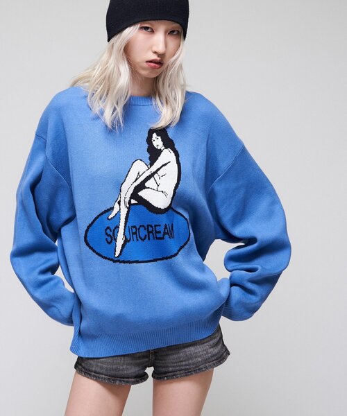 Sourcream(サワークリーム)の「【26AW LOOK掲載品番】【Sourcream】girlジャガードニット(ニット/セーター・レディース・ブラック/ライトグレー/サックスブルー・FREE)」の19枚目の写真