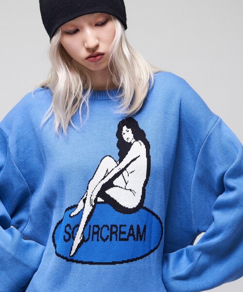 Sourcream(サワークリーム)の「【26AW LOOK掲載品番】【Sourcream】girlジャガードニット(ニット/セーター・レディース・ブラック/ライトグレー/サックスブルー・FREE)」の20枚目の写真