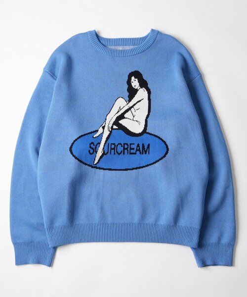 Sourcream(サワークリーム)の「【26AW LOOK掲載品番】【Sourcream】girlジャガードニット(ニット/セーター・レディース・ブラック/ライトグレー/サックスブルー・FREE)」の4枚目の写真