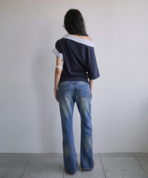 PORTERNA(ポルテナ)の「TWISTED BOOTS CUT DENIM JEANS-BLUE(デニムパンツ・レディース・その他・SMALL/MEDIUM/LARGE)」の4枚目の写真