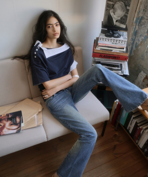 PORTERNA(ポルテナ)の「TWISTED BOOTS CUT DENIM JEANS-BLUE(デニムパンツ・レディース・その他・SMALL/MEDIUM/LARGE)」の5枚目の写真