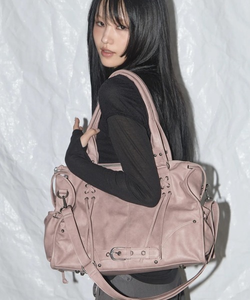 FANCY CLUB（ファンシークラブ）の「FANCY CLUB(ファンシークラブ)/大容量 2WAY ヴィンテージ ウォッシング ショルダー トートバッグ/BELTED WASHING LEATHER BAG（ショルダーバッグ・レディース・ピンク/グレー/ブラック・FREE）」の3枚目の写真