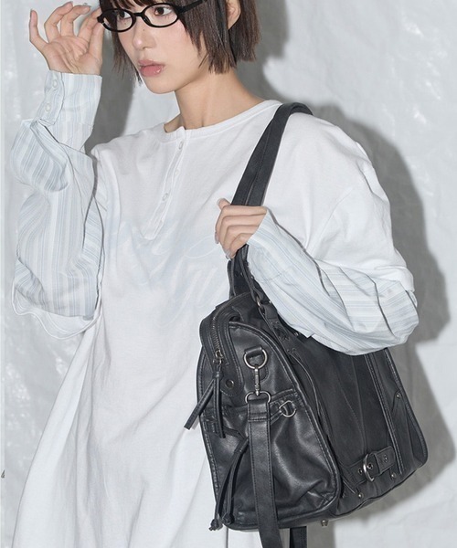 FANCY CLUB（ファンシークラブ）の「FANCY CLUB(ファンシークラブ)/大容量 2WAY ヴィンテージ ウォッシング ショルダー トートバッグ/BELTED WASHING LEATHER BAG（ショルダーバッグ・レディース・ピンク/グレー/ブラック・FREE）」の8枚目の写真