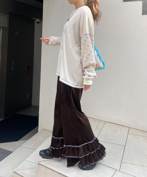 HELLO.SANFRANCISCO(ハローサンフランシスコ)の「【HELLO.SANFRANCISCO】ベロアメロウフレアパンツ(その他パンツ・レディース・ブラウン/ピンク/ブルー・SMALL/MEDIUM)」の8枚目の写真