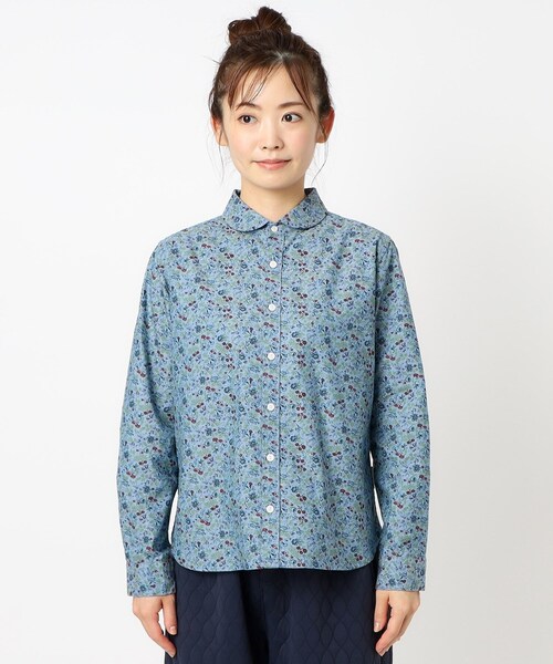 LAURA ASHLEY(ローラアシュレイ)の「【コットン100%/日本製/ワンマイルウエア】ロサ サンクタ柄 ダンガリーブラウス(シャツ/ブラウス・レディース・ブルー系・40/38)」の6枚目の写真