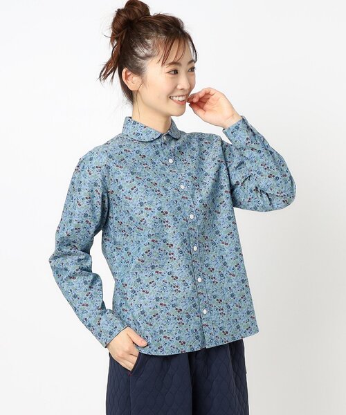 LAURA ASHLEY(ローラアシュレイ)の「【コットン100%/日本製/ワンマイルウエア】ロサ サンクタ柄 ダンガリーブラウス(シャツ/ブラウス・レディース・ブルー系・40/38)」の4枚目の写真