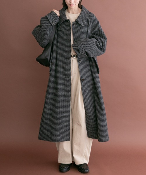 ITEMS URBANRESEARCH(アイテムズ アーバンリサーチ)の「尾州ウールスタンドカラーコート(チェスターコート・レディース・ブラック/ブラウン/グレー系その他・FREE)」の1枚目の写真