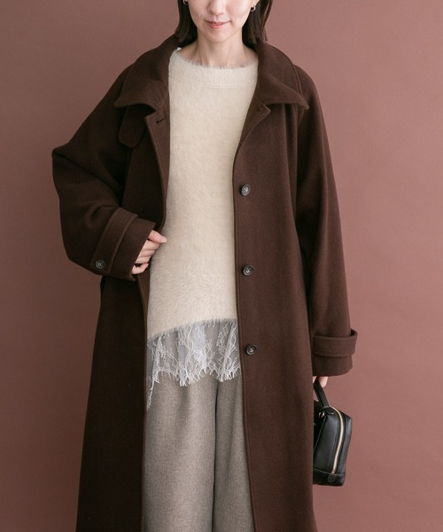 ITEMS URBANRESEARCH(アイテムズ アーバンリサーチ)の「尾州ウールスタンドカラーコート(チェスターコート・レディース・ブラック/ブラウン/グレー系その他・FREE)」の3枚目の写真