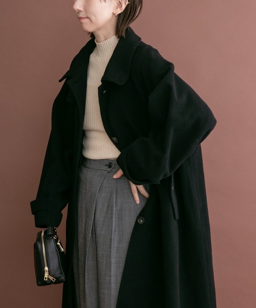 ITEMS URBANRESEARCH(アイテムズ アーバンリサーチ)の「尾州ウールスタンドカラーコート(チェスターコート・レディース・ブラック/ブラウン/グレー系その他・FREE)」の18枚目の写真
