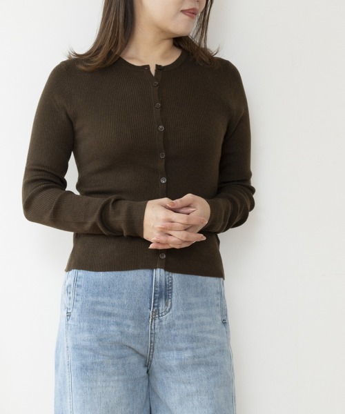 JOCOSA(ジョコサ)の「メリノウール混 リブニットカーディガン(カーディガン/ボレロ・レディース・ブラック/グレー/チャコール/ブラウン/ホワイト・FREE)」の5枚目の写真