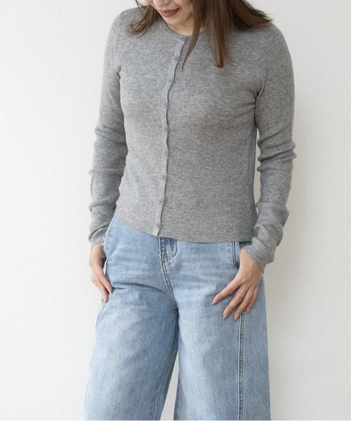 JOCOSA(ジョコサ)の「メリノウール混 リブニットカーディガン(カーディガン/ボレロ・レディース・ブラック/グレー/チャコール/ブラウン/ホワイト・FREE)」の3枚目の写真