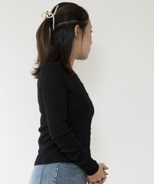JOCOSA(ジョコサ)の「メリノウール混 リブニットカーディガン(カーディガン/ボレロ・レディース・ブラック/グレー/チャコール/ブラウン/ホワイト・FREE)」の14枚目の写真