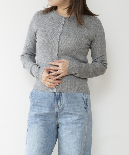 JOCOSA(ジョコサ)の「メリノウール混 リブニットカーディガン(カーディガン/ボレロ・レディース・ブラック/グレー/チャコール/ブラウン/ホワイト・FREE)」の18枚目の写真