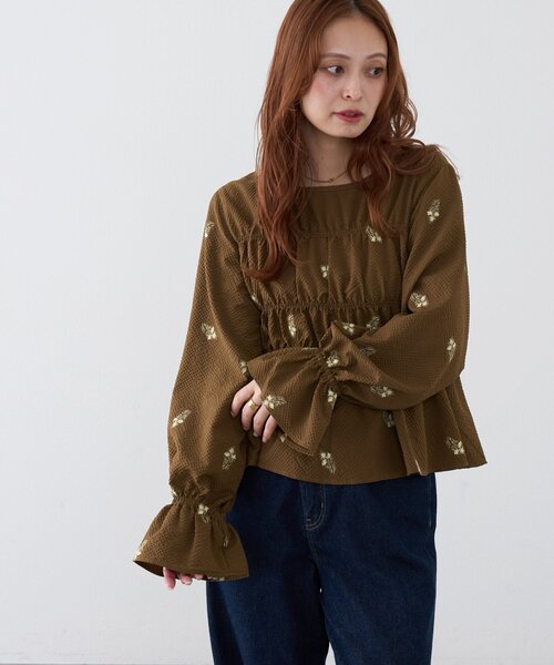 DISCOAT(ディスコート)の「花柄刺繍シャーリングブラウス(シャツ/ブラウス・レディース・ブラウン/アイボリー/ブラック・FREE)」の21枚目の写真