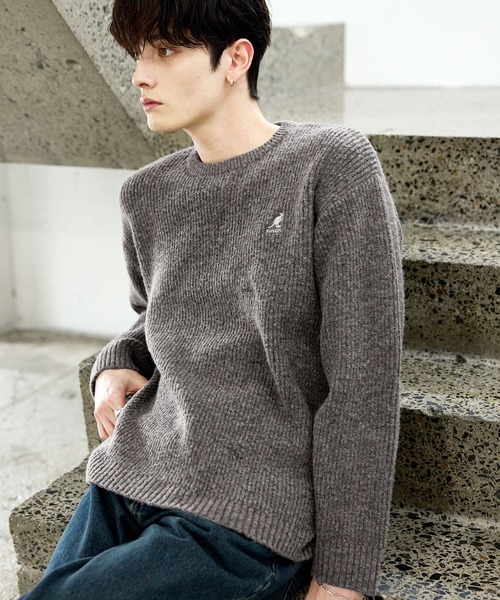 KANGOL（カンゴール）の「KANGOL/ウール混畦編みクルーニット（ニット/セーター・メンズ・アイボリー/ブラック/ブラウン系/グレー・XL/L/M/S）」の12枚目の写真