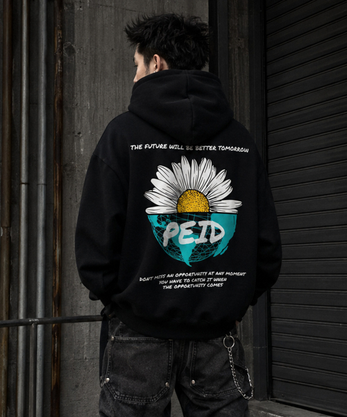 PEID（ペイド）の「PD HALF DAISY フードパーカー 2カラー（パーカー・レディース・ブラック/グレー・1/2/4/3/5）」の3枚目の写真
