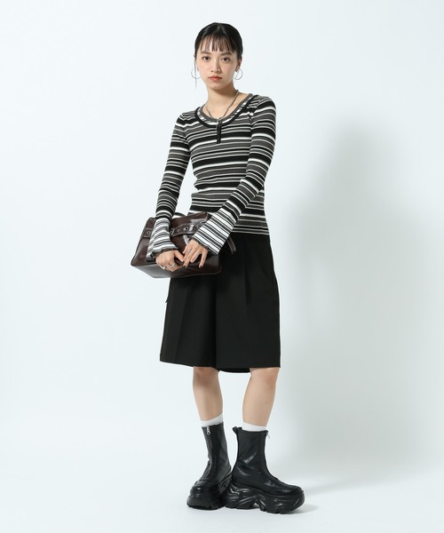PAGEBOY(ページボーイ)の「レイヤードボーダーヘンリープルオーバー(ニット/セーター・レディース・ターコイズブルー/ブラック・FREE)」の9枚目の写真