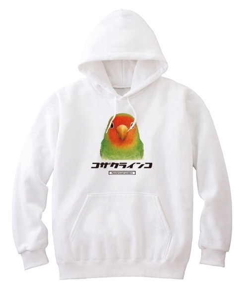 Moftique(モフティック)の「Moftique(モフティック) プルパーカー スウェット 裏毛 コザクラインコ 鳥 ペット アニマル プリント トップス メンズ ユニセックス(パーカー・メンズ・ホワイト/ブラック/ヘザーグレー・XL/L/M)」の2枚目の写真