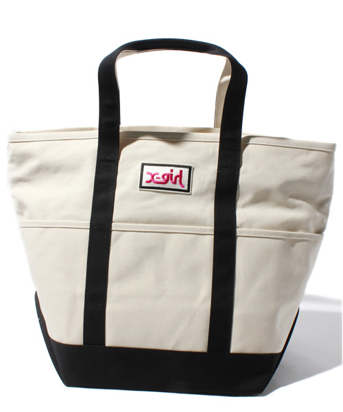 X-girl(エックスガール)の「BASIC BIG CANVAS BAG(トートバッグ・レディース・ホワイト/ブラック/レッド・ONE SIZE)」の1枚目の写真